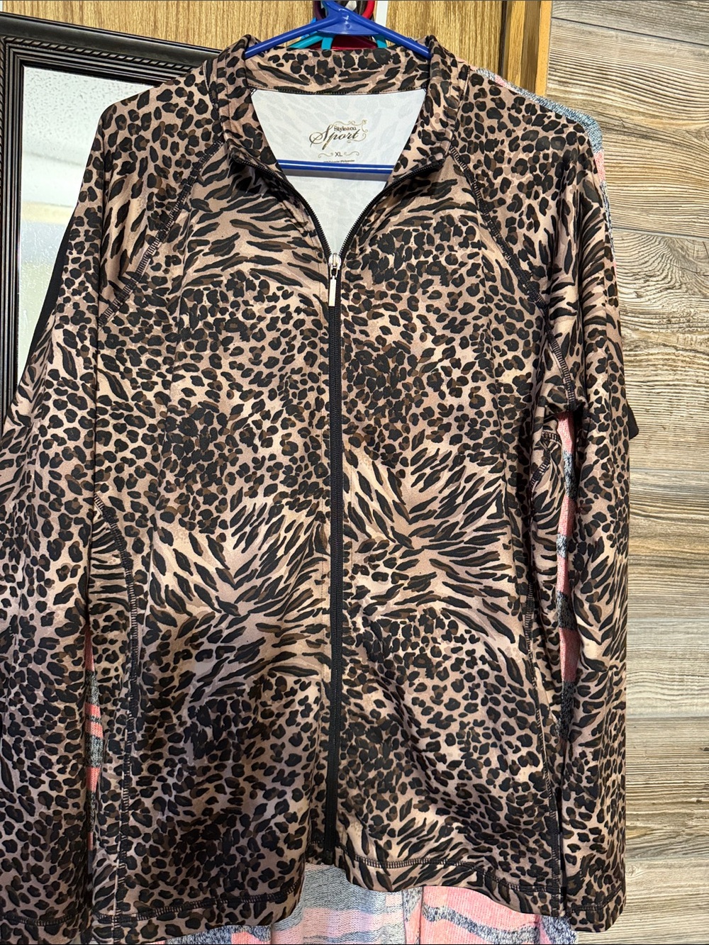 Style & Co. Brown and Black Animal Print Zip-Front Top